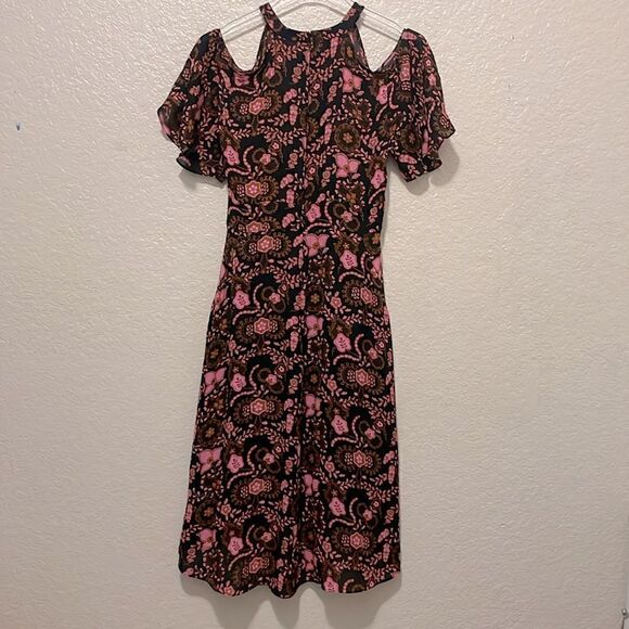 A.L.C. Emile Silk Floral Silk Cold-Shoulder Dress, Black/Henna/Pink Size 2 - Picture 6 of 12